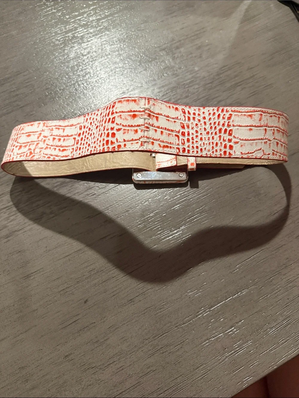 Alice + Olivia Letty Off White Chili Pepper Croc Embossed Wide Belt